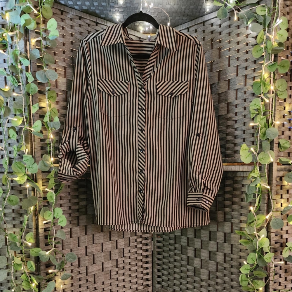 Elements like new olive taupe and black striped  size Medium